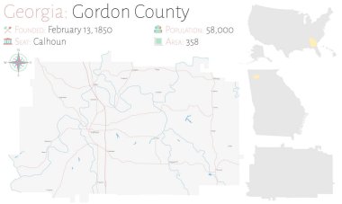 Gürcistan, ABD 'deki Gordon ilçesinin geniş ve ayrıntılı haritası..