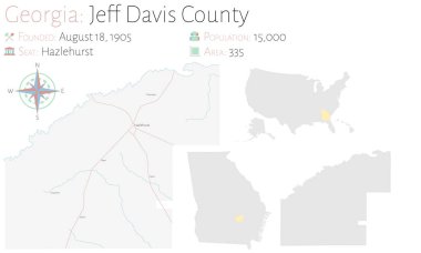 ABD 'nin Georgia eyaletindeki Jeff Davis ilçesinin geniş ve ayrıntılı haritası..