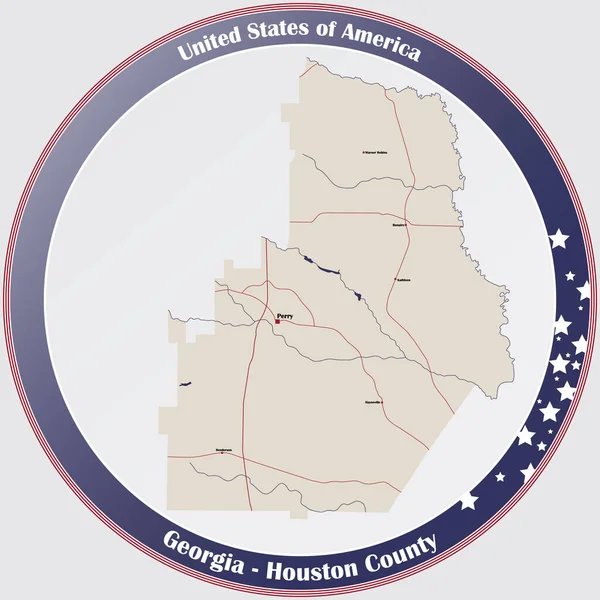 米国ジョージア州のヒューストン郡の大規模かつ詳細な地図 — ストックベクタ