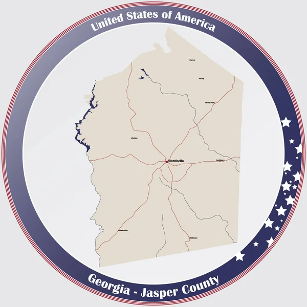 Große Und Detaillierte Karte Von Jasper County Georgia Usa — Stockvektor