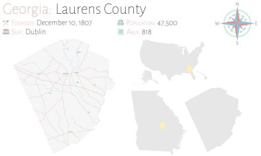 ABD 'nin Georgia eyaletindeki Laurens ilçesinin geniş ve ayrıntılı haritası..