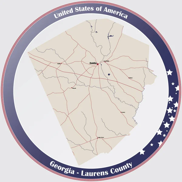 Mapa Grande Detallado Del Condado Laurens Georgia Estados Unidos — Vector de stock