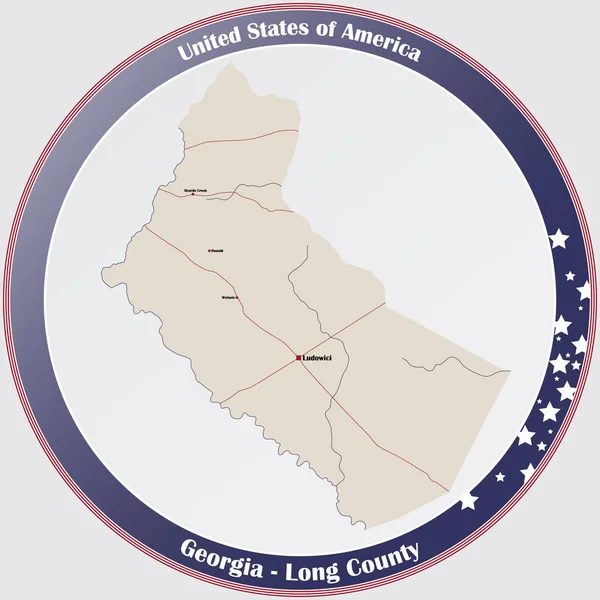 Mapa Grande Detallado Long County Georgia Estados Unidos — Vector de stock