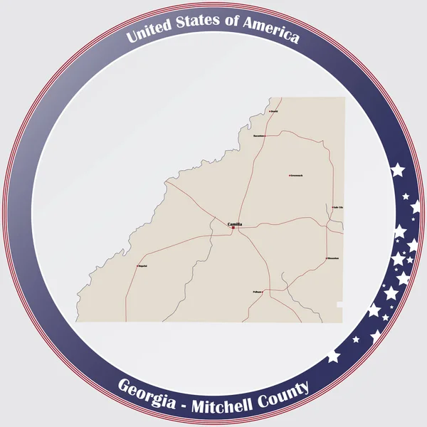 Grote Gedetailleerde Kaart Van Mitchell County Georgia Verenigde Staten — Stockvector