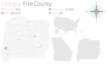 Gürcistan, ABD 'deki Pike ilçesinin geniş ve ayrıntılı haritası.