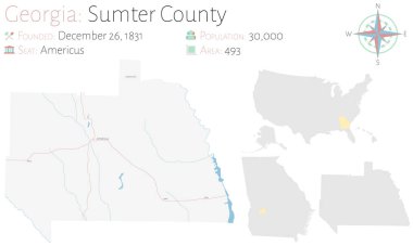 Gürcistan, ABD 'deki Sumter ilçesinin geniş ve ayrıntılı haritası.