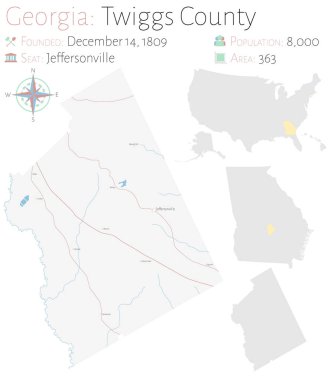 Gürcistan, ABD 'deki Twiggs ilçesinin geniş ve ayrıntılı haritası.