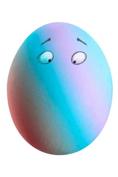 Large Picture Colored Easter Egg Drawn Eyes White Background — Stock Photo, Image