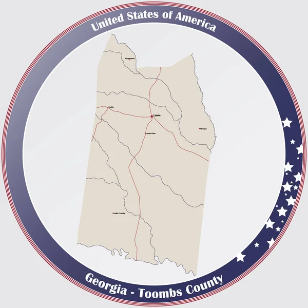 Grote Gedetailleerde Kaart Van Toombs County Georgia Verenigde Staten — Stockvector