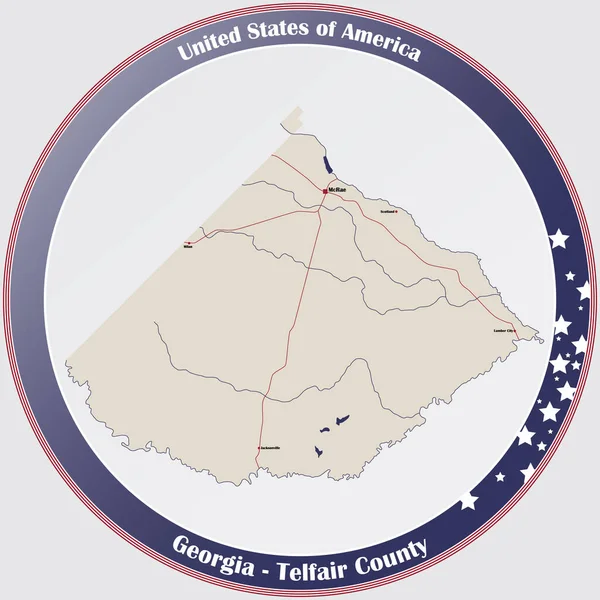 Duża Szczegółowa Mapa Telfair County Gruzja Usa — Wektor stockowy