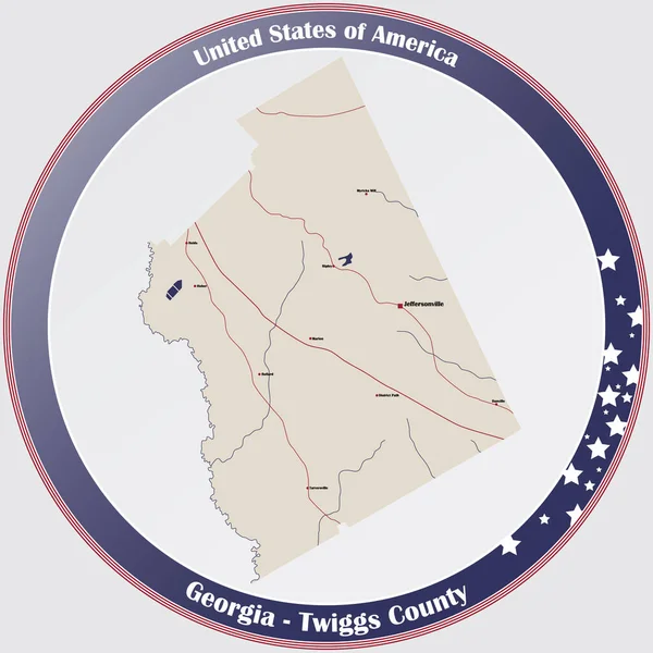 Grote Gedetailleerde Kaart Van Twiggs County Georgia Verenigde Staten — Stockvector