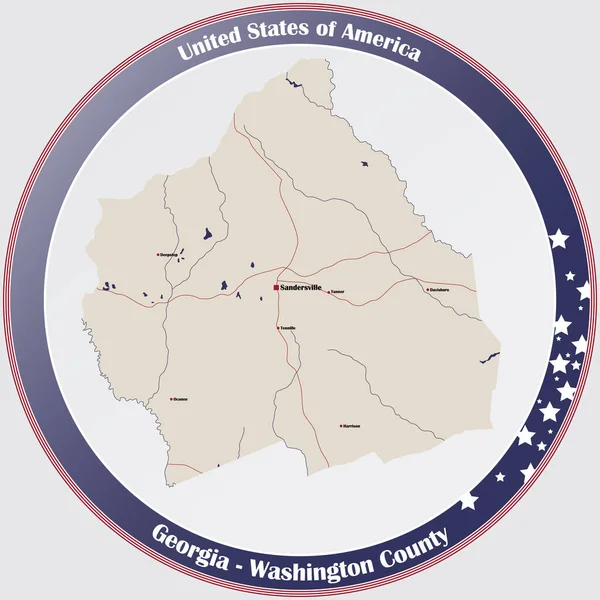 米国ジョージア州のワシントン郡の大規模かつ詳細な地図 — ストックベクタ