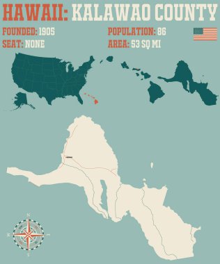 Hawaii, ABD 'deki Kalawao ilçesinin geniş ve ayrıntılı haritası..