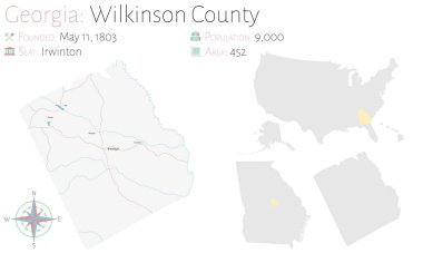 Gürcistan 'ın Wilkinson ilçesinin geniş ve detaylı haritası..