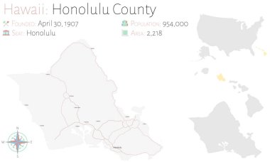 Hawaii, ABD 'deki Honolulu ilçesinin geniş ve detaylı haritası..