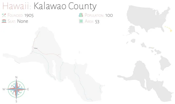 Große Und Detaillierte Karte Von Kalawao County Hawaii Usa — Stockvektor