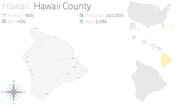 Большая Подробная Карта Округа Гавайи Гавайи Сша — стоковый вектор
