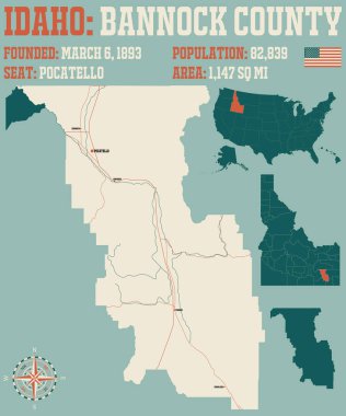 Idaho, ABD 'deki Bannock ilçesinin geniş ve ayrıntılı haritası.