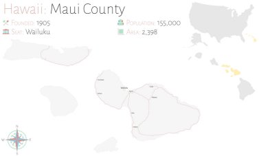 Hawaii, ABD 'deki Maui ilçesinin geniş ve detaylı haritası..