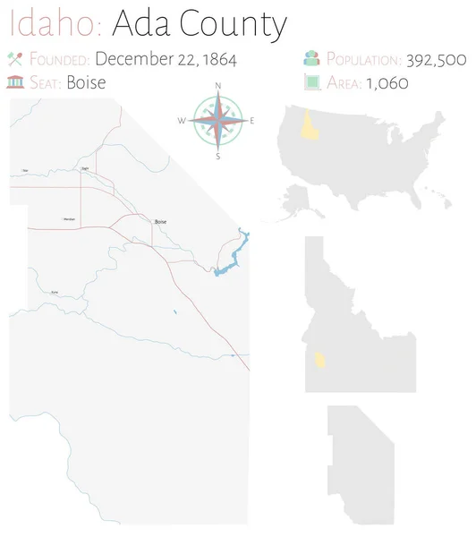 Large Detailed Map Ada County Idaho Usa — Stock Vector