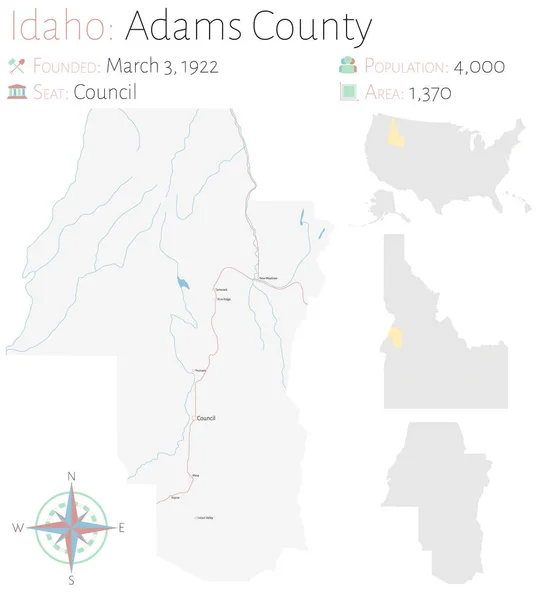 Large Detailed Map Adams County Idaho Usa — Stock Vector