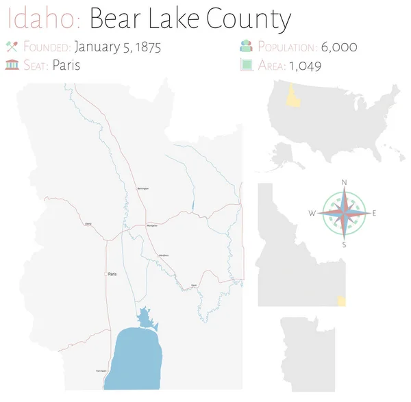 Large Detailed Map Bear Lake County Idaho Usa — Stock Vector