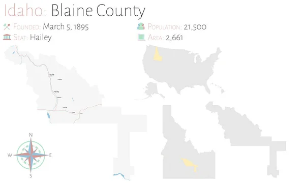 Large Detailed Map Blaine County Idaho Usa — Stock Vector