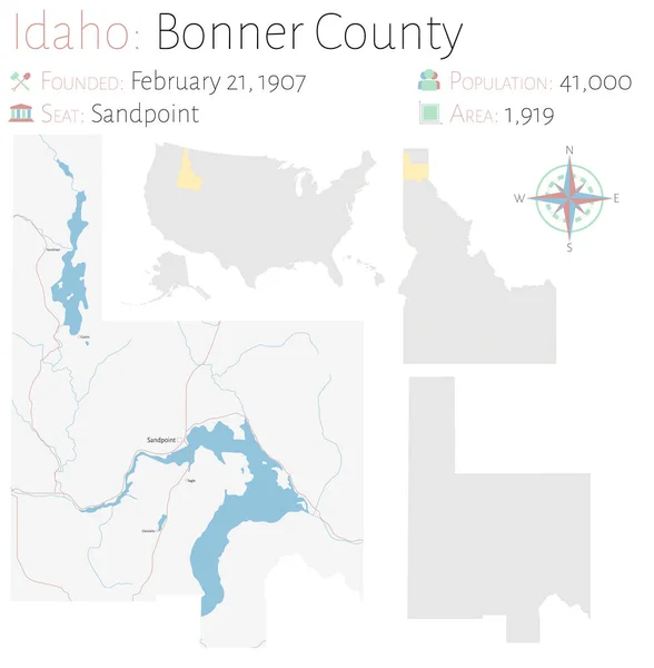 Large Detailed Map Bonner County Idaho Usa — Stock Vector