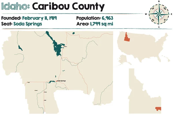 Large Detailed Map Caribou County Idaho Usa — Stock Vector