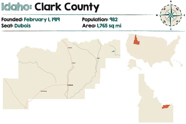 Large Detailed Map Clark County Idaho Usa — Stock Vector