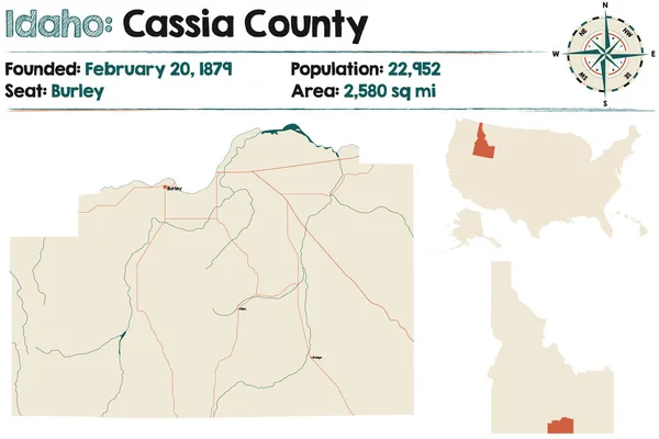 Large Detailed Map Cassia County Idaho Usa — Stock Vector