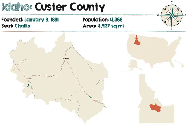 Large Detailed Map Custer County Idaho Usa — Stock Vector