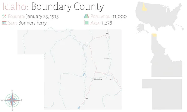 Large Detailed Map Boundary County Idaho Usa — Stock Vector