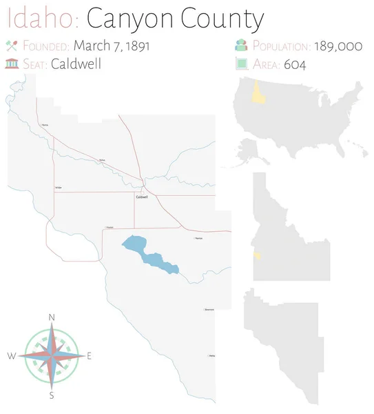 Large Detailed Map Canyon County Idaho Usa — Stock Vector