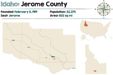ABD 'nin Idaho kentindeki Jerome ilçesinin geniş ve ayrıntılı haritası..
