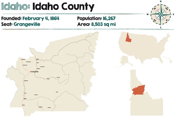 Large Detailed Map Idaho County Idaho Usa — Stock Vector