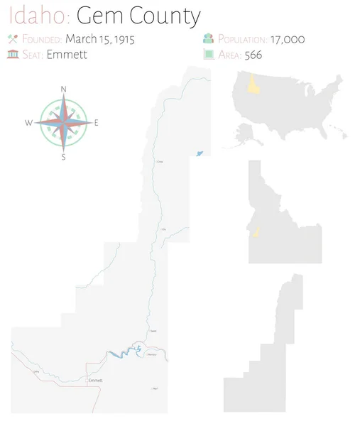 Duża Szczegółowa Mapa Gem County Idaho Usa — Wektor stockowy