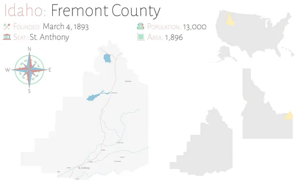 Large Detailed Map Fremont County Idaho Usa — Stock Vector