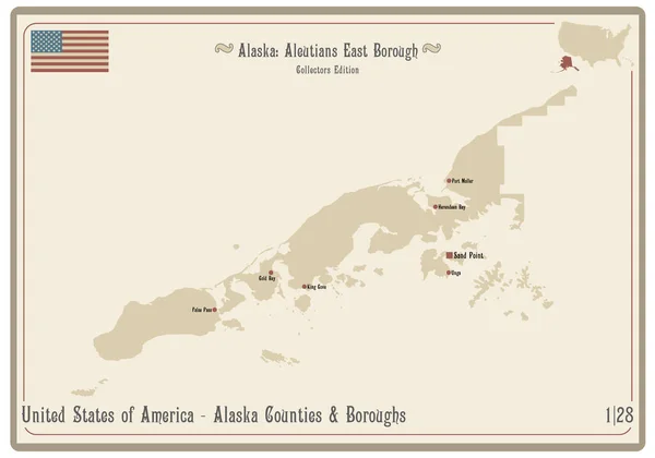 Mapa Starej Karcie Gry Aleutians East Borough Alasce Usa — Wektor stockowy