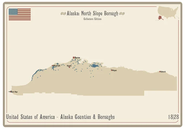 Map Old Playing Card North Slope Borough Alaska Usa — Stock Vector