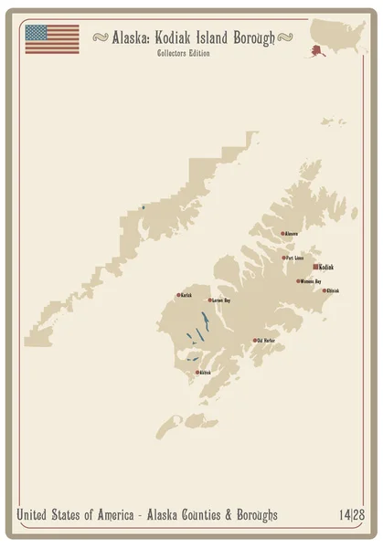 Mapa Antiguo Naipe Kodiak Island Borough Alaska Estados Unidos — Archivo Imágenes Vectoriales