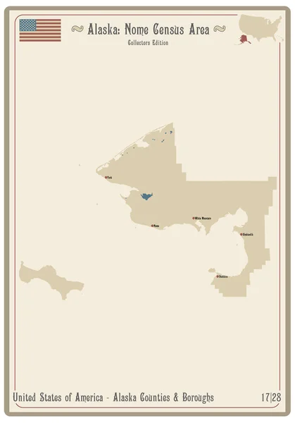 Carte Sur Une Vieille Carte Jouer Région Recensement Nome Alaska — Image vectorielle