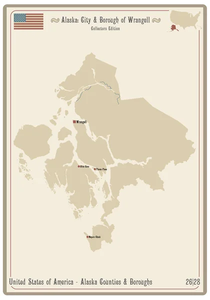 Mapa Antiguo Naipe City Borough Wrangell Alaska Estados Unidos — Archivo Imágenes Vectoriales