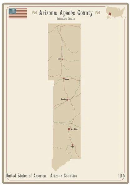 Carte Sur Une Vieille Carte Jouer Comté Apache Arizona Usa — Image vectorielle