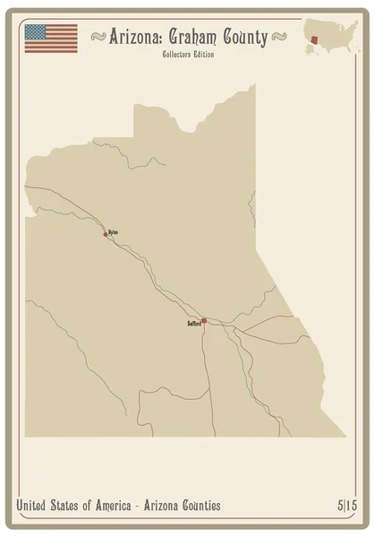 Kaart Van Een Oude Speelkaart Van Graham County Arizona Verenigde — Stockvector