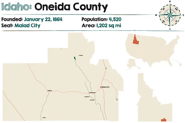 Duża Szczegółowa Mapa Oneida County Idaho Usa — Wektor stockowy