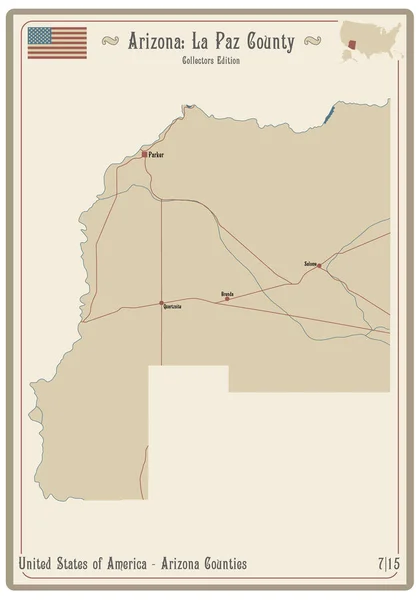Carte Sur Une Vieille Carte Jouer Comté Paz Arizona Usa — Image vectorielle