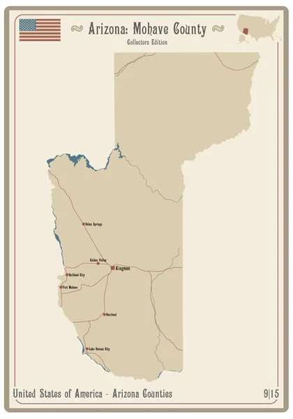 Mapa Starej Wizytówce Hrabstwa Mohave Arizonie Usa — Wektor stockowy