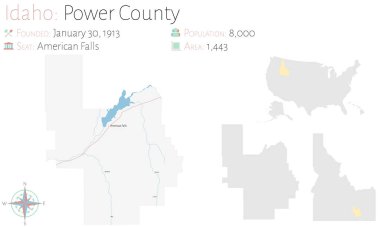 Idaho, ABD 'deki Power County' nin geniş ve ayrıntılı haritası..