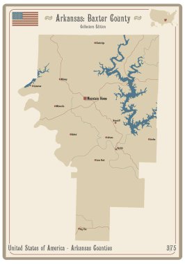 Arkansas, ABD 'deki Baxter County' nin eski bir oyun kartının haritası..